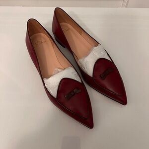J. Crew Dark Red Leather Loafers with Bow Detail